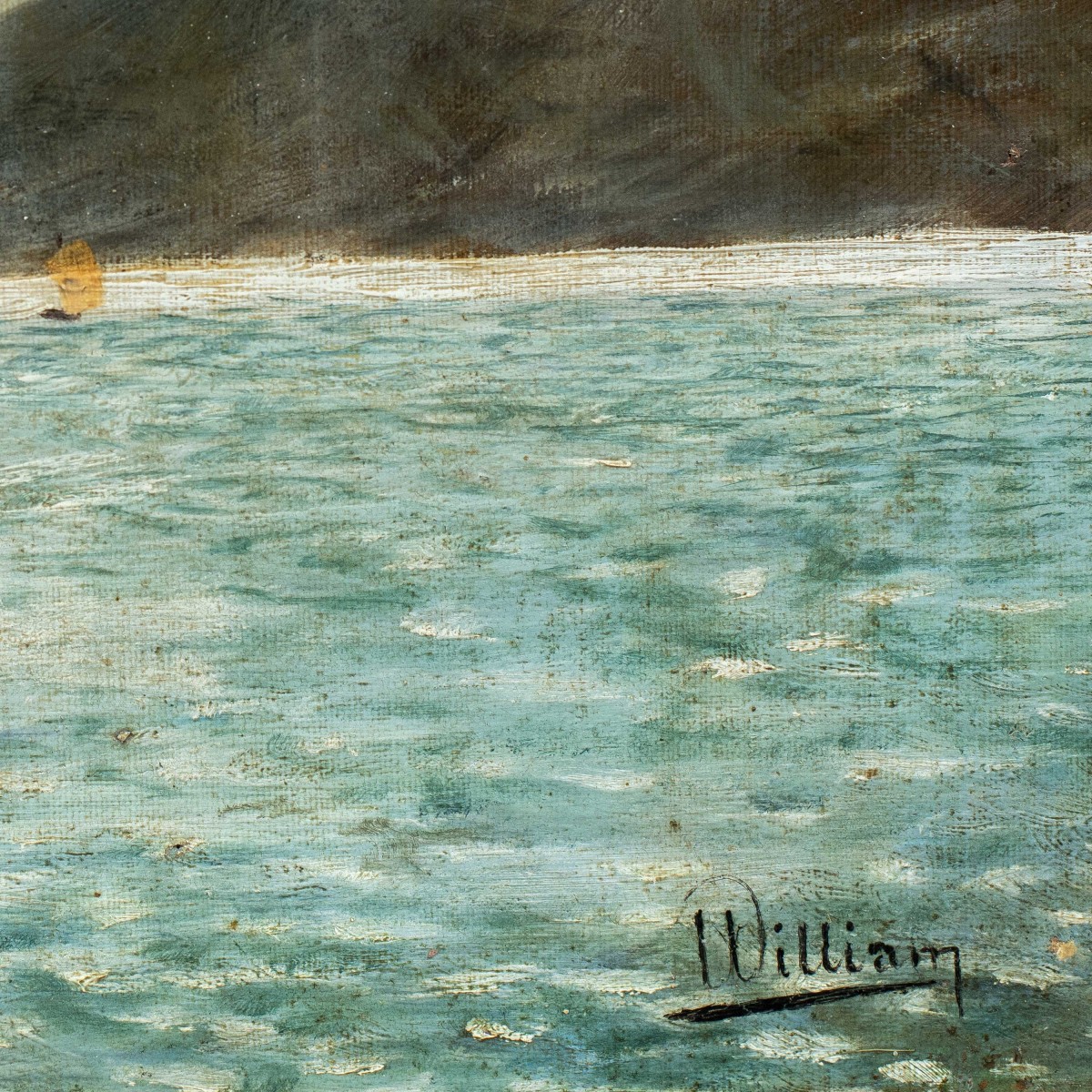 Pittore britannico (XIX - XX secolo) - Paesaggio lacustre alpino con rimessa per barche.-photo-3