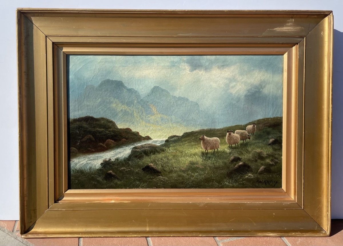 F. W. Kirtley (British, XIX sec.) - Paesaggio montano con pecore.-photo-4