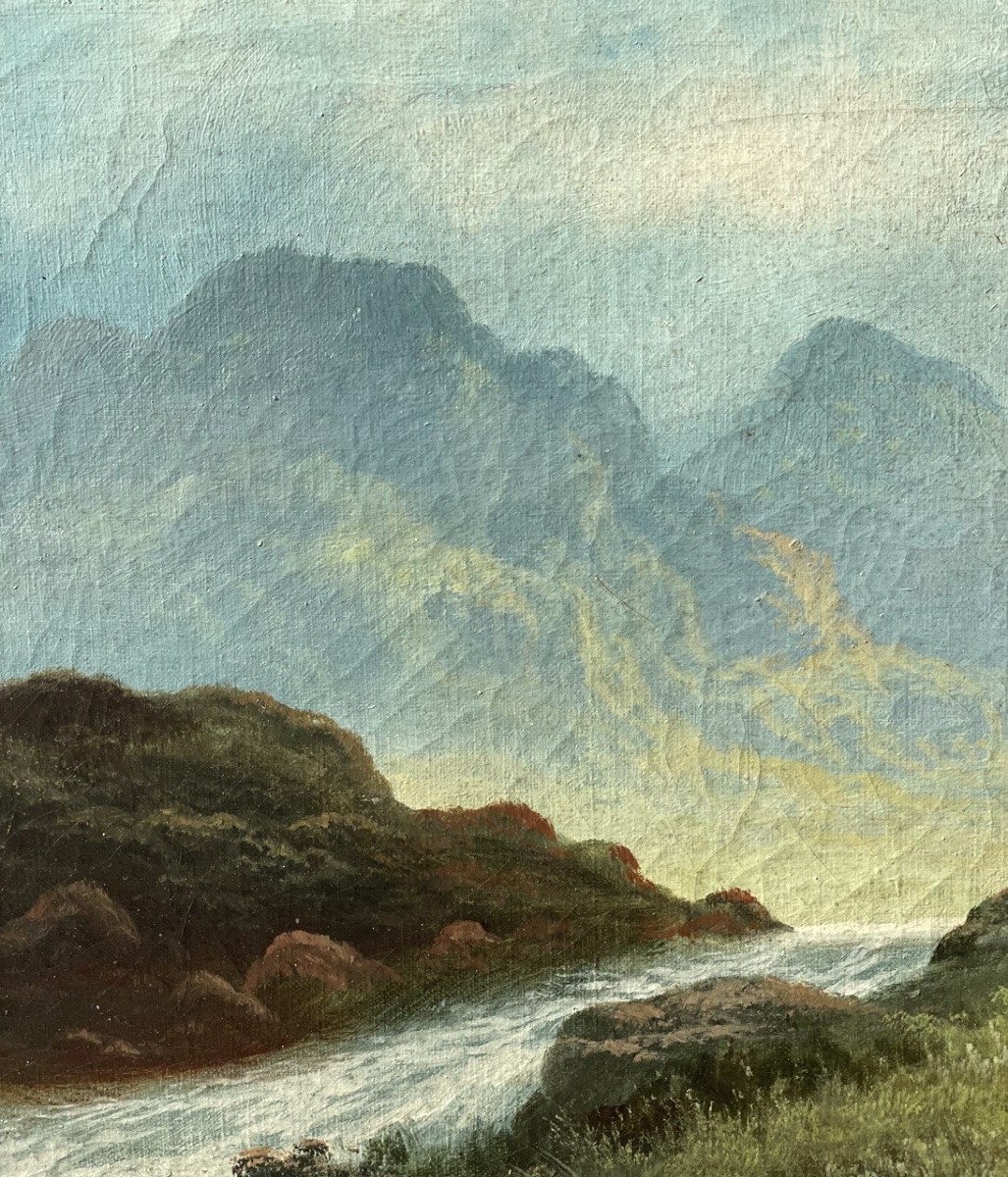 F. W. Kirtley (British, XIX sec.) - Paesaggio montano con pecore.-photo-2