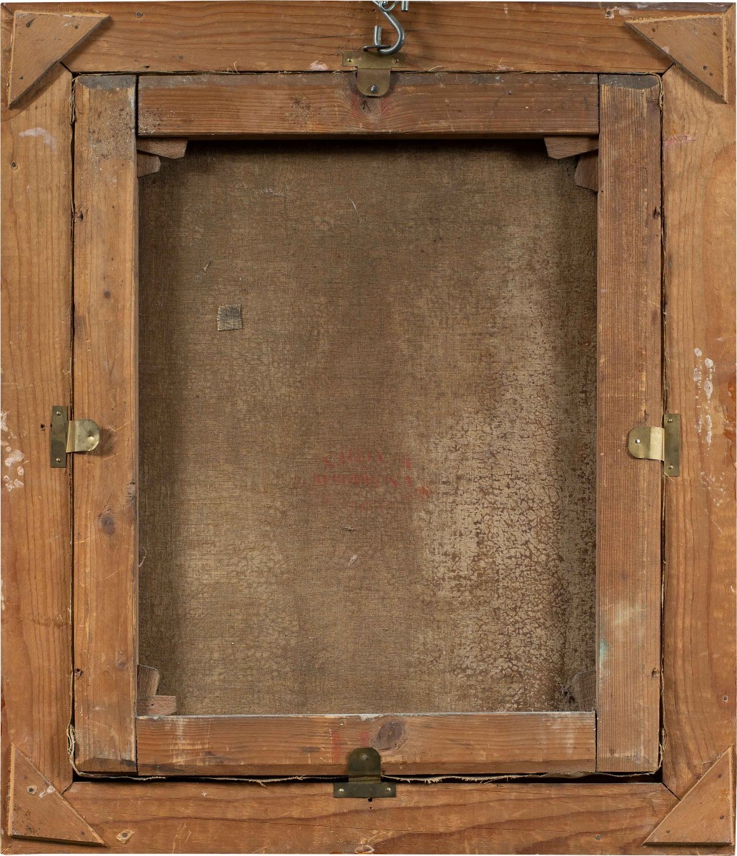 Pittore realista tedesco (XIX sec.) -  Due bambini giocano con il cane ammaestrato.-photo-3