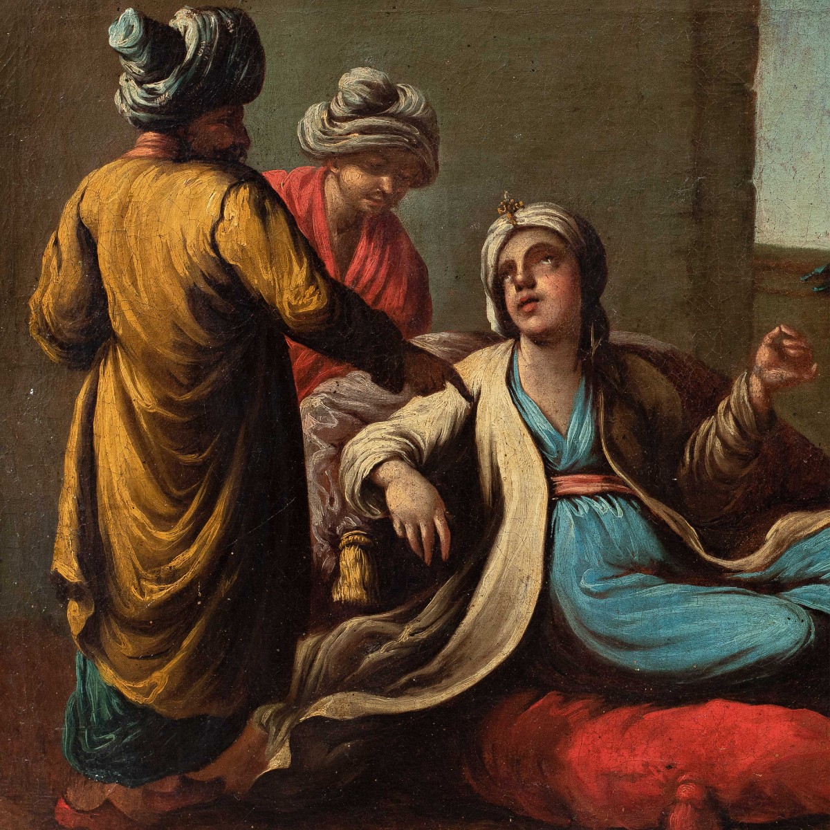 Pittore veneziano (XVIII sec.) - Scena orientale con figure in costume turco e pappagallo.-photo-2