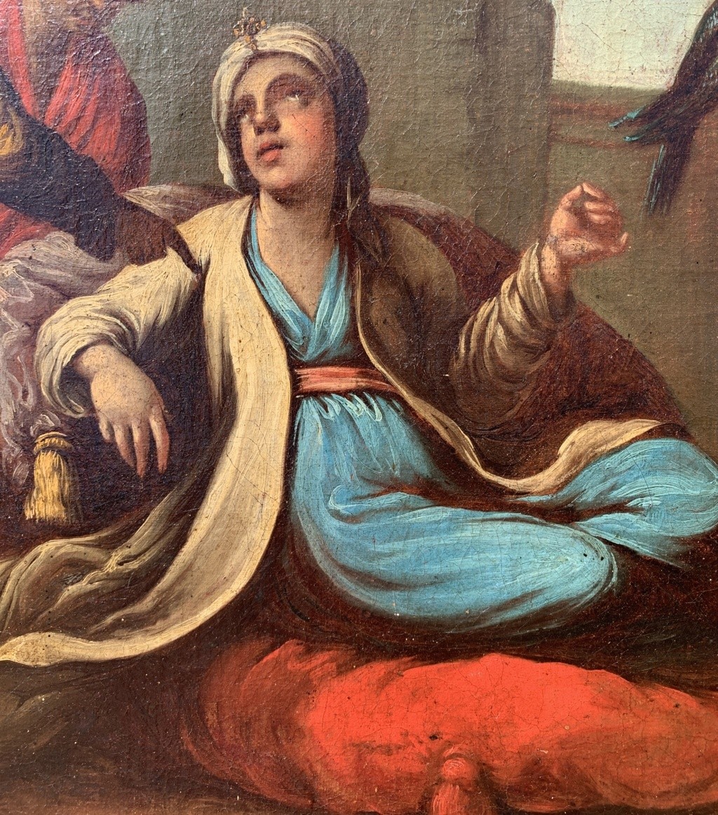 Pittore veneziano (XVIII sec.) - Scena orientale con figure in costume turco e pappagallo.-photo-3