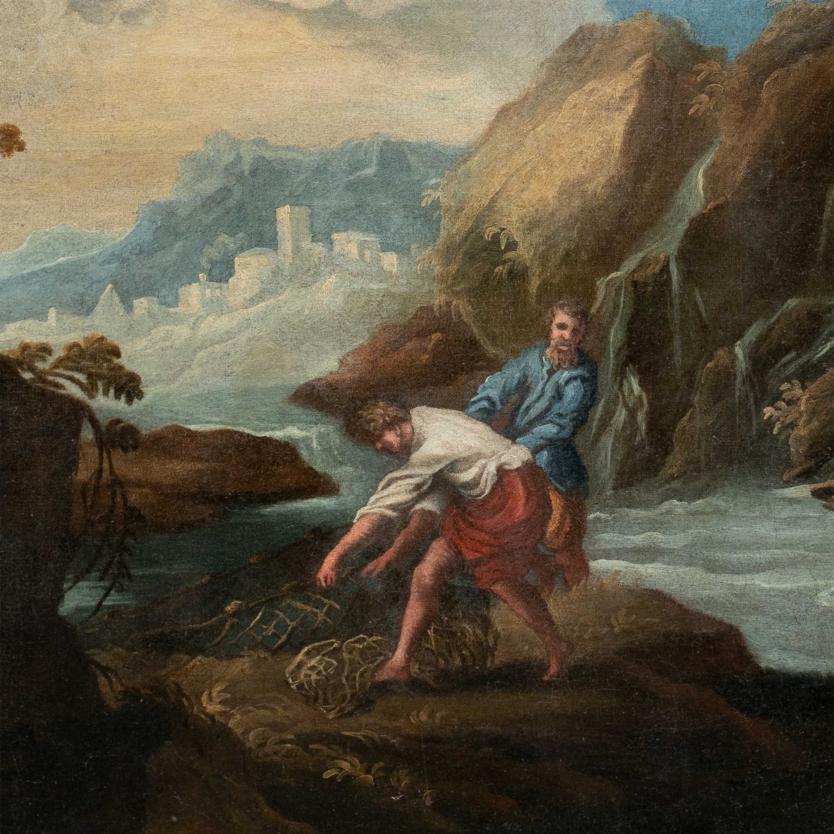 Attribuito a Bartolomeo Pedon (Venezia 1665 - Venezia 1732) - Paesaggio fluviale con pescatori.-photo-2