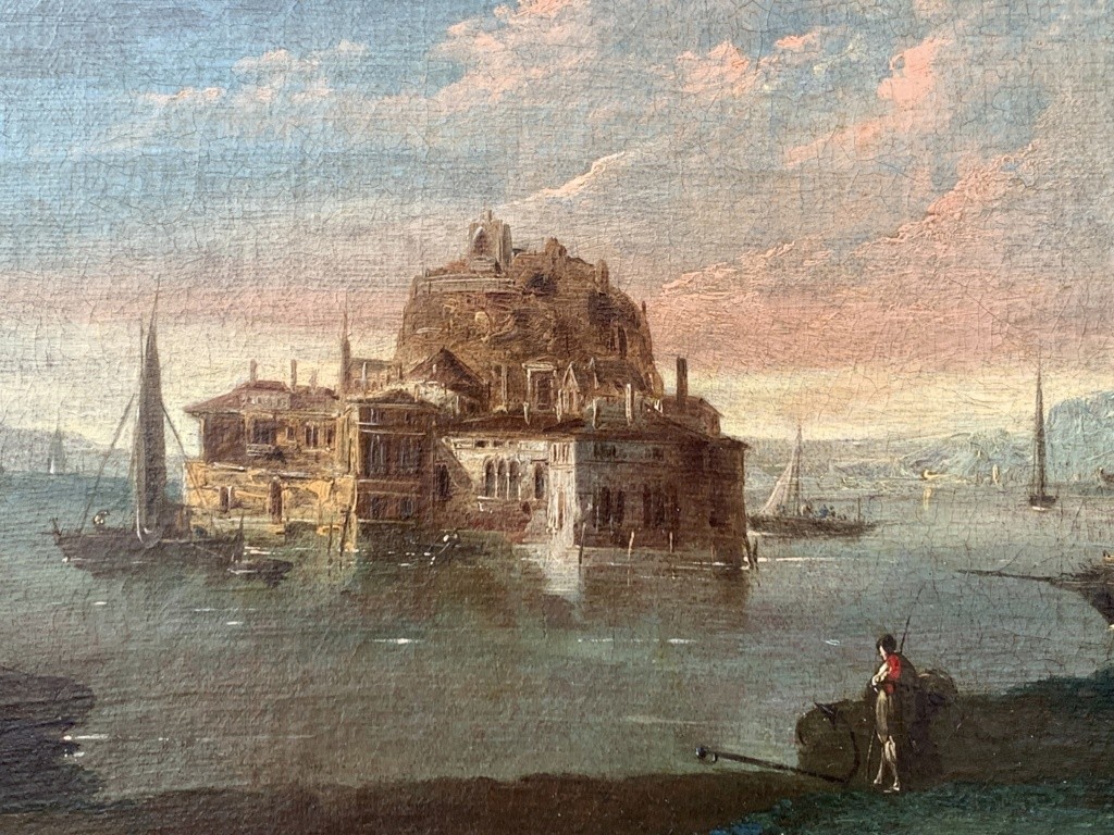 Giuseppe Bernardino Bison (XVIII) - Paesaggio fantastico con cittadella e statua equestre.-photo-2