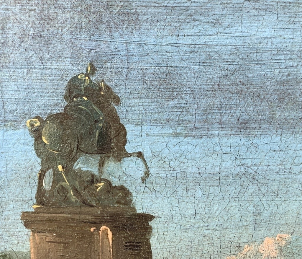Giuseppe Bernardino Bison (XVIII) - Paesaggio fantastico con cittadella e statua equestre.-photo-3