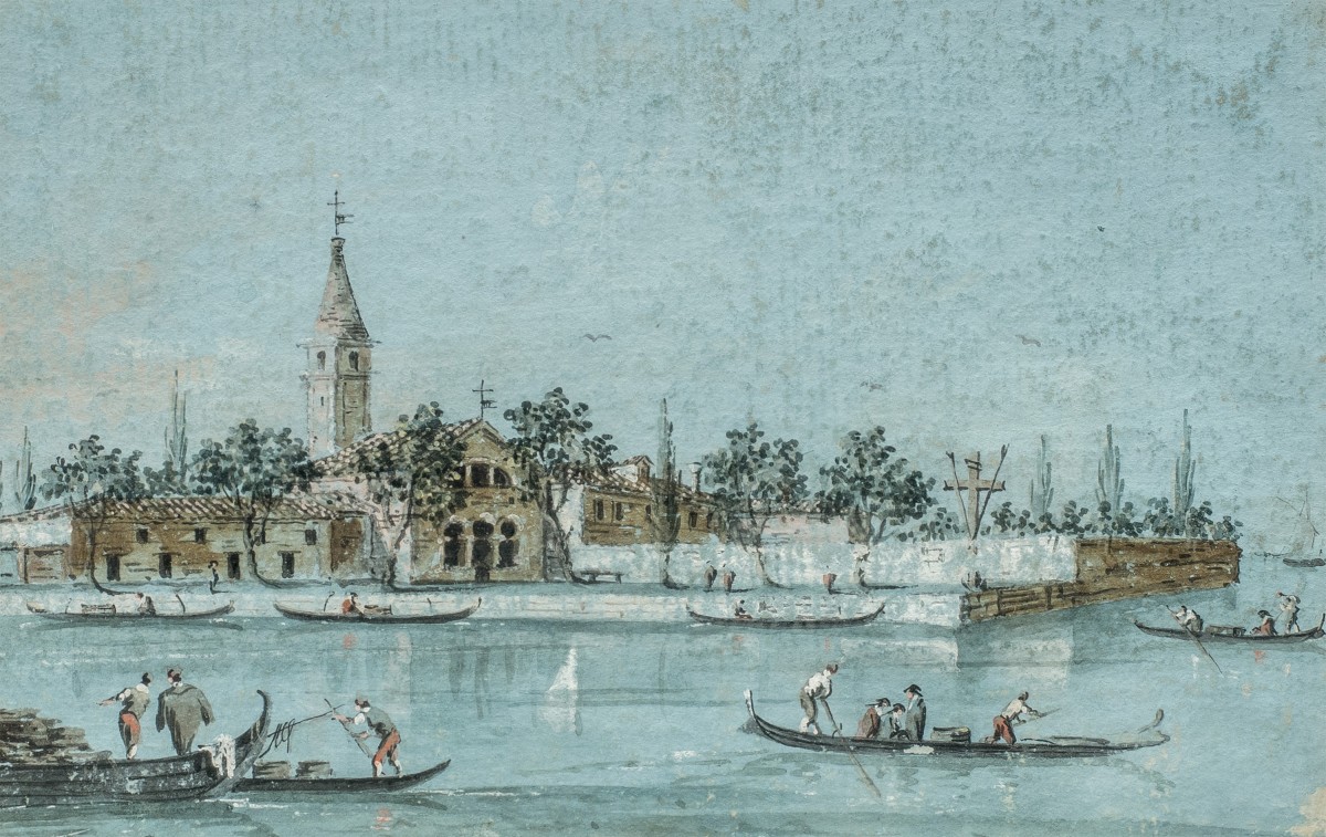 Giacomo Guardi (Venezia 1764 - 1835) - Venezia, veduta dell'isola di S. Francesco del Deserto.-photo-2