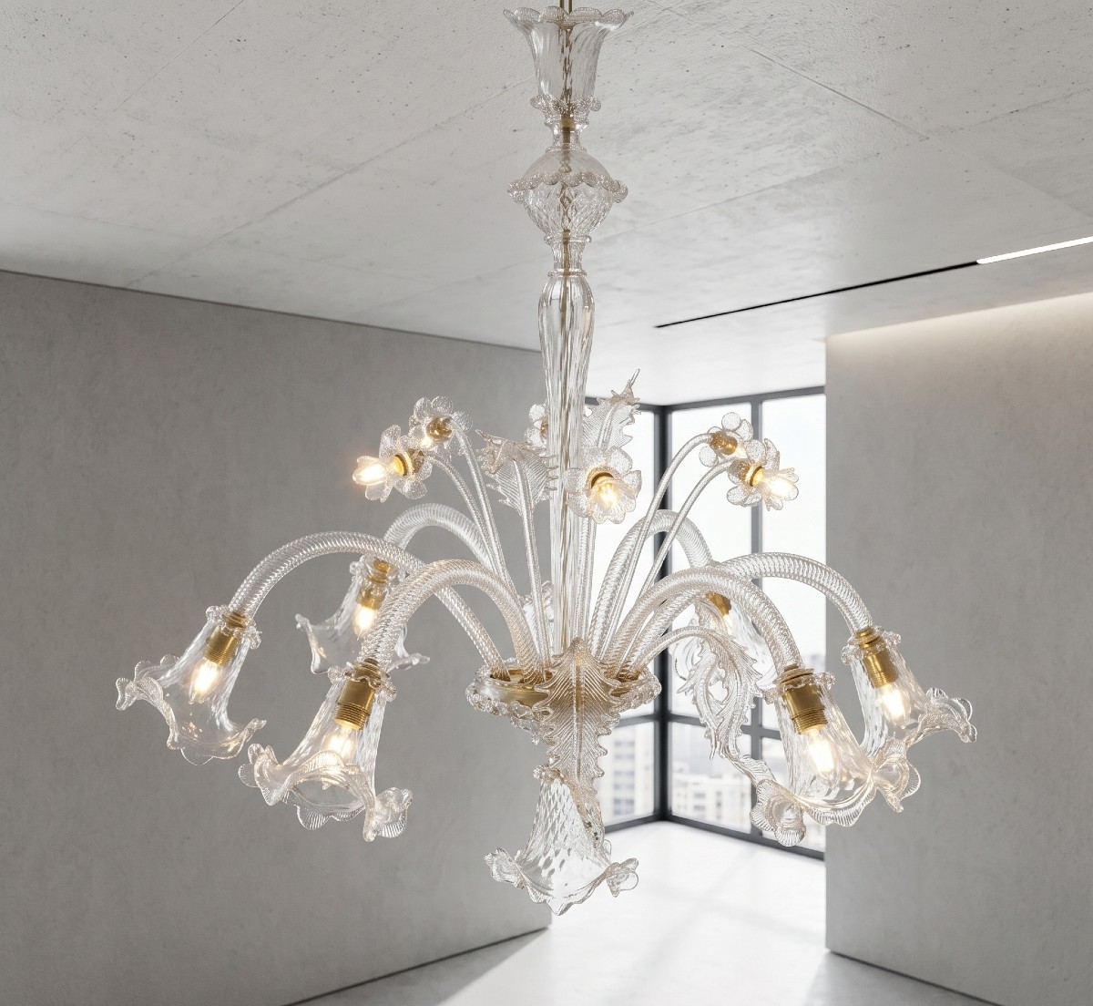 Lampadario "Ca' Venier" a sei luci in vetro soffiato di Murano. Italia, inizi XX secolo.-photo-2