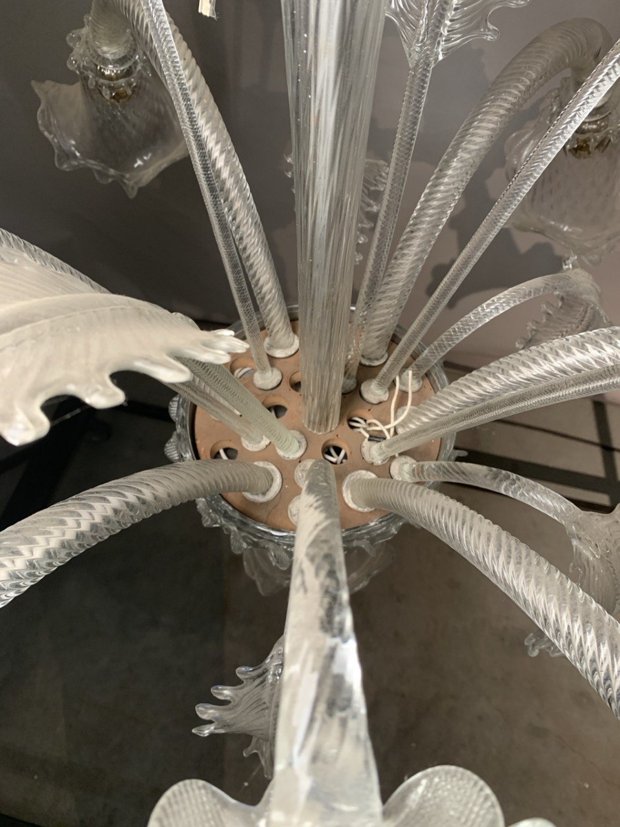 Lampadario "Ca' Venier" a sei luci in vetro soffiato di Murano. Italia, inizi XX secolo.-photo-4