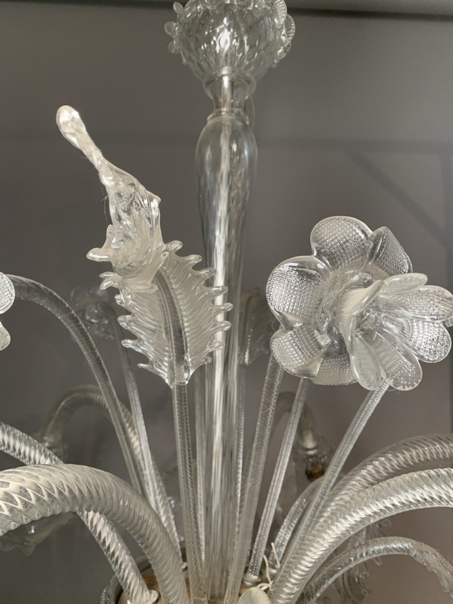 Lampadario "Ca' Venier" a sei luci in vetro soffiato di Murano. Italia, inizi XX secolo.-photo-1