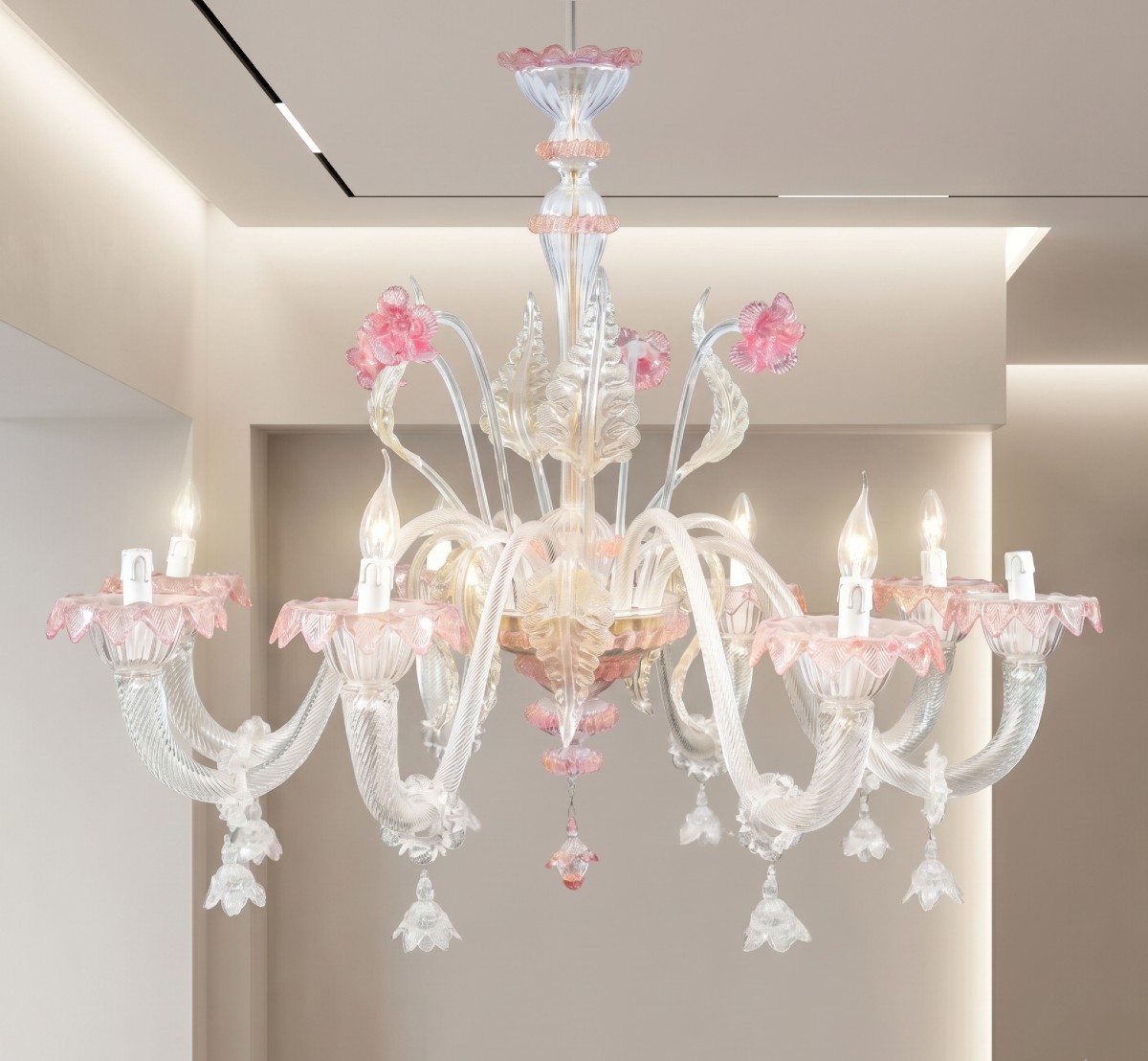 Lampadario a otto luci in vetro soffiato di Murano. Italia, inizi XX secolo.-photo-3