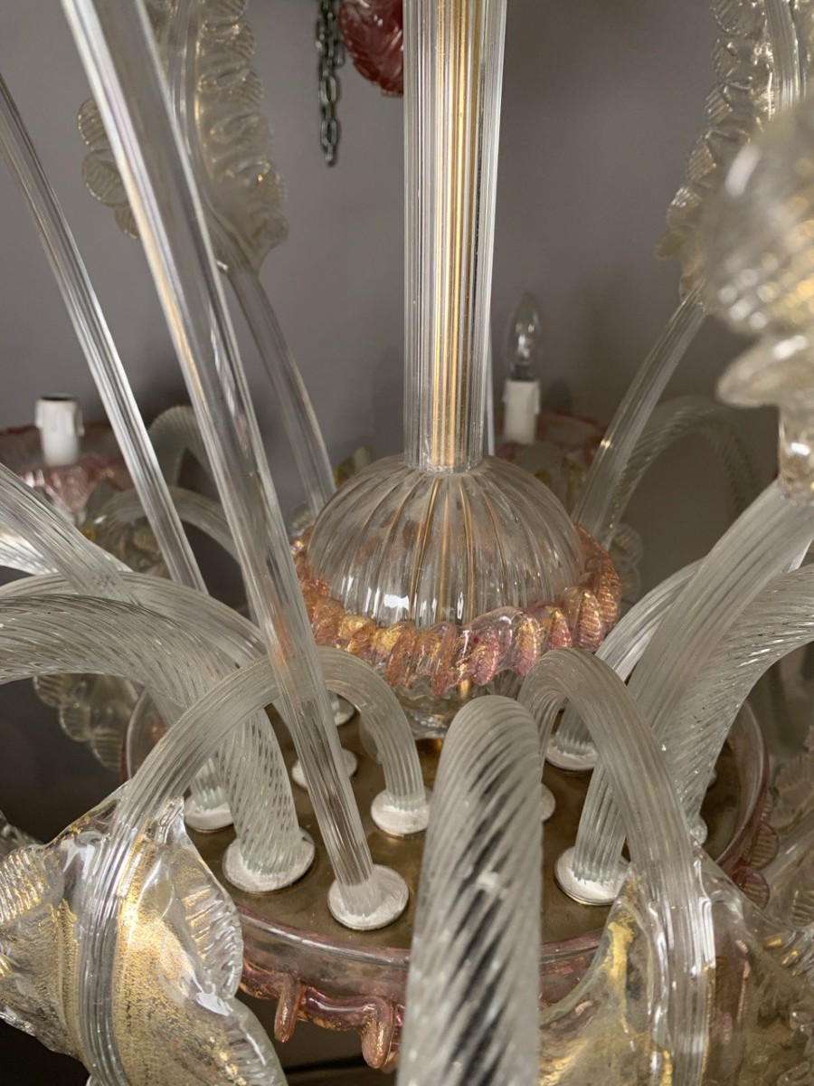 Lampadario a otto luci in vetro soffiato di Murano. Italia, inizi XX secolo.-photo-1