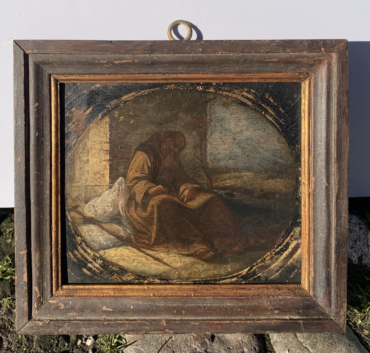 Pittore italiano (XVII-XVIII sec.) - Frate francescano pellegrino assiso a scrivere.-photo-1