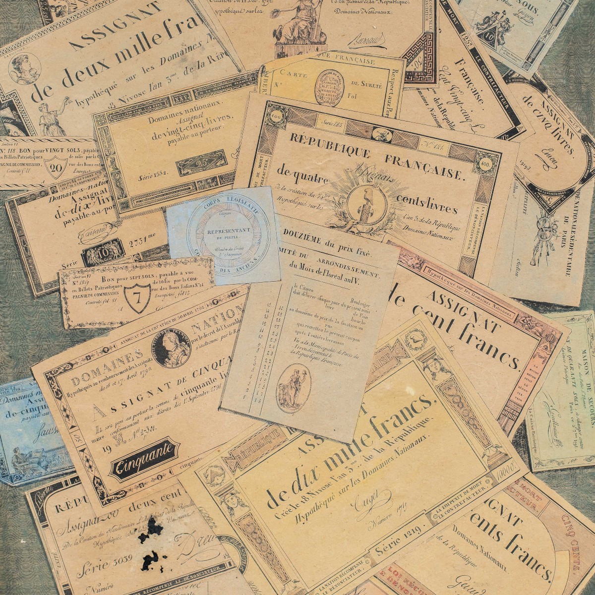A.A. Lejeune (attivo nel XVIII secolo) attribuito - Trompe l'oeil con assignats e documenti.-photo-2