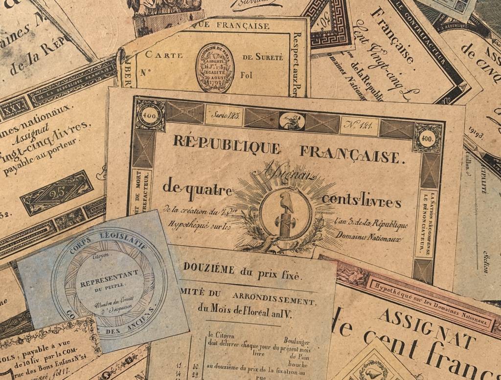 A.A. Lejeune (attivo nel XVIII secolo) attribuito - Trompe l'oeil con assignats e documenti.-photo-1