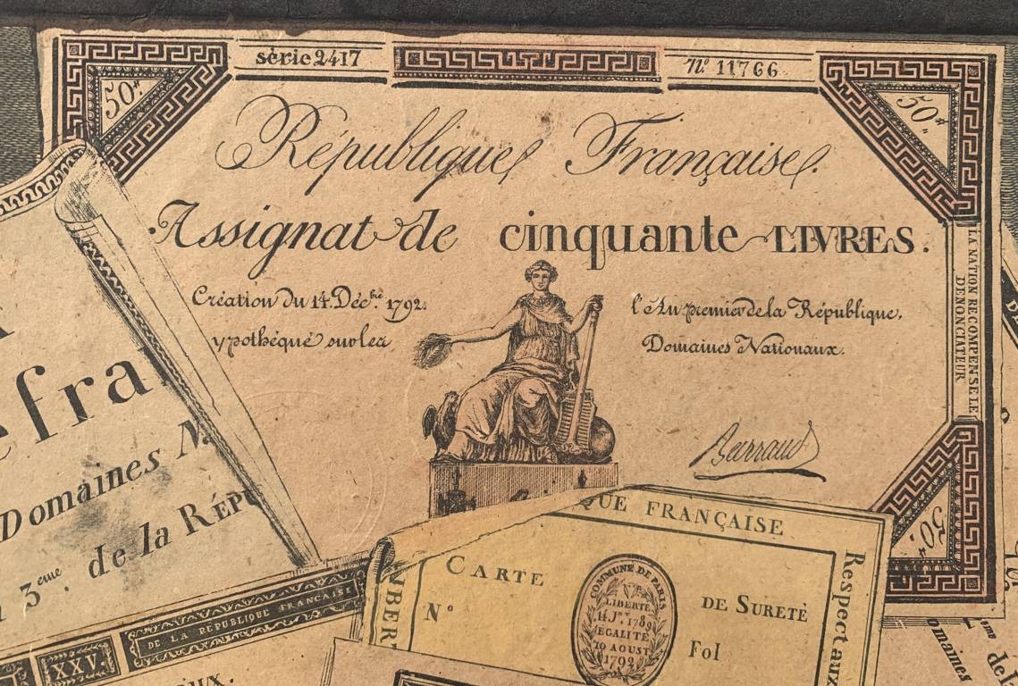 A.A. Lejeune (attivo nel XVIII secolo) attribuito - Trompe l'oeil con assignats e documenti.-photo-2