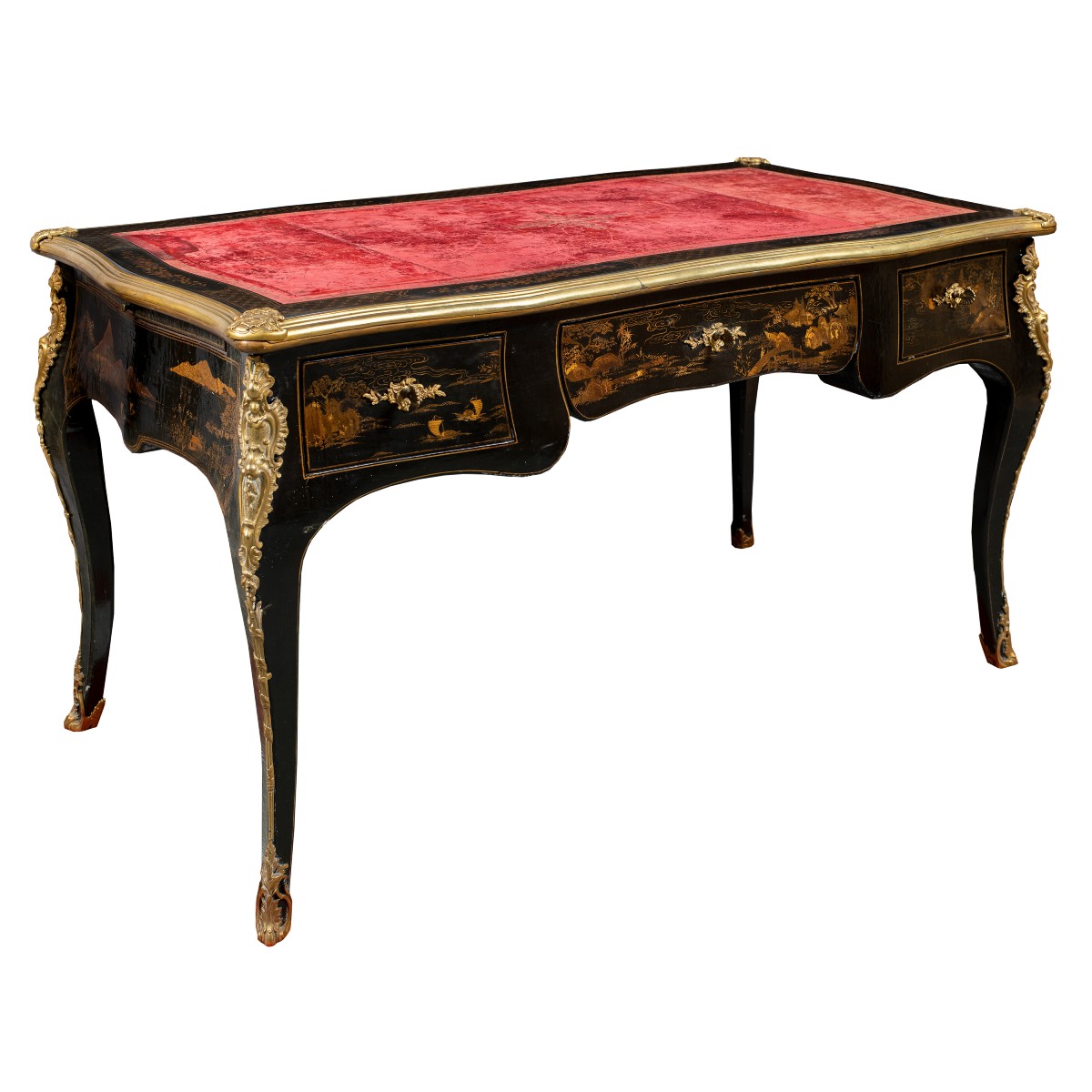 Scrivania Bureau Plat in legno laccato "a Chinoiserie" e applicazioni in bronzo dorato. XIX.-photo-2