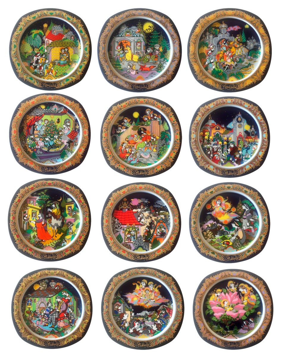 Serie completa di dodici piatti natalizi "Weihnachtsteller auf Porzellan" (1983–1994).