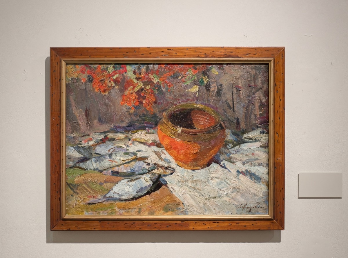 Lev Pavlovich Khodchenko (Shimanovka 1912 - 1998) - Natura morta di pesci e vaso.-photo-4