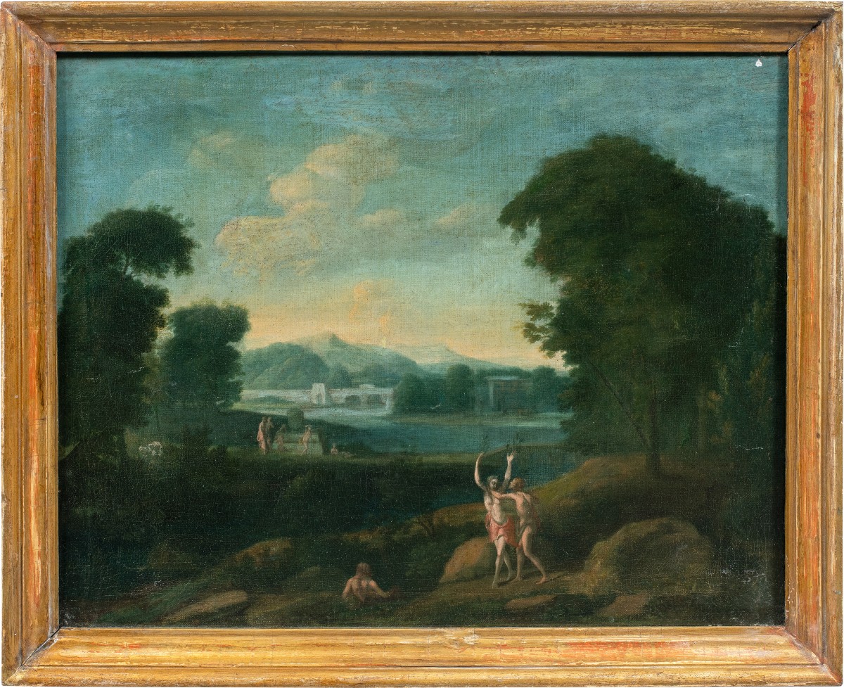 Cerchia di Hendrik Frans van Lint (Anversa 1684 - Roma 1763) - Apollo e Dafne.