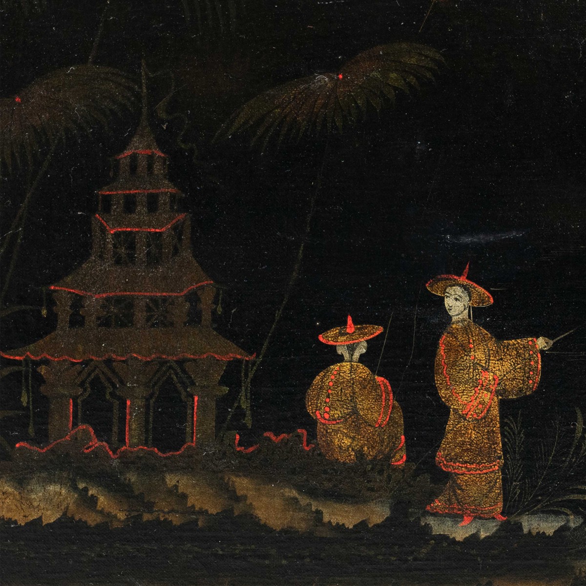 Pittore europeo alla maniera cinese (XVIII sec.) - Scena orientale con pagoda.-photo-2