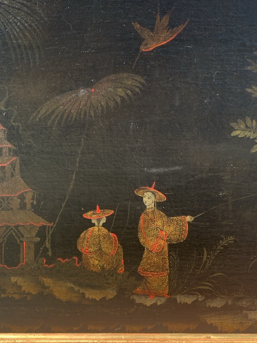 Pittore europeo alla maniera cinese (XVIII sec.) - Scena orientale con pagoda.-photo-2