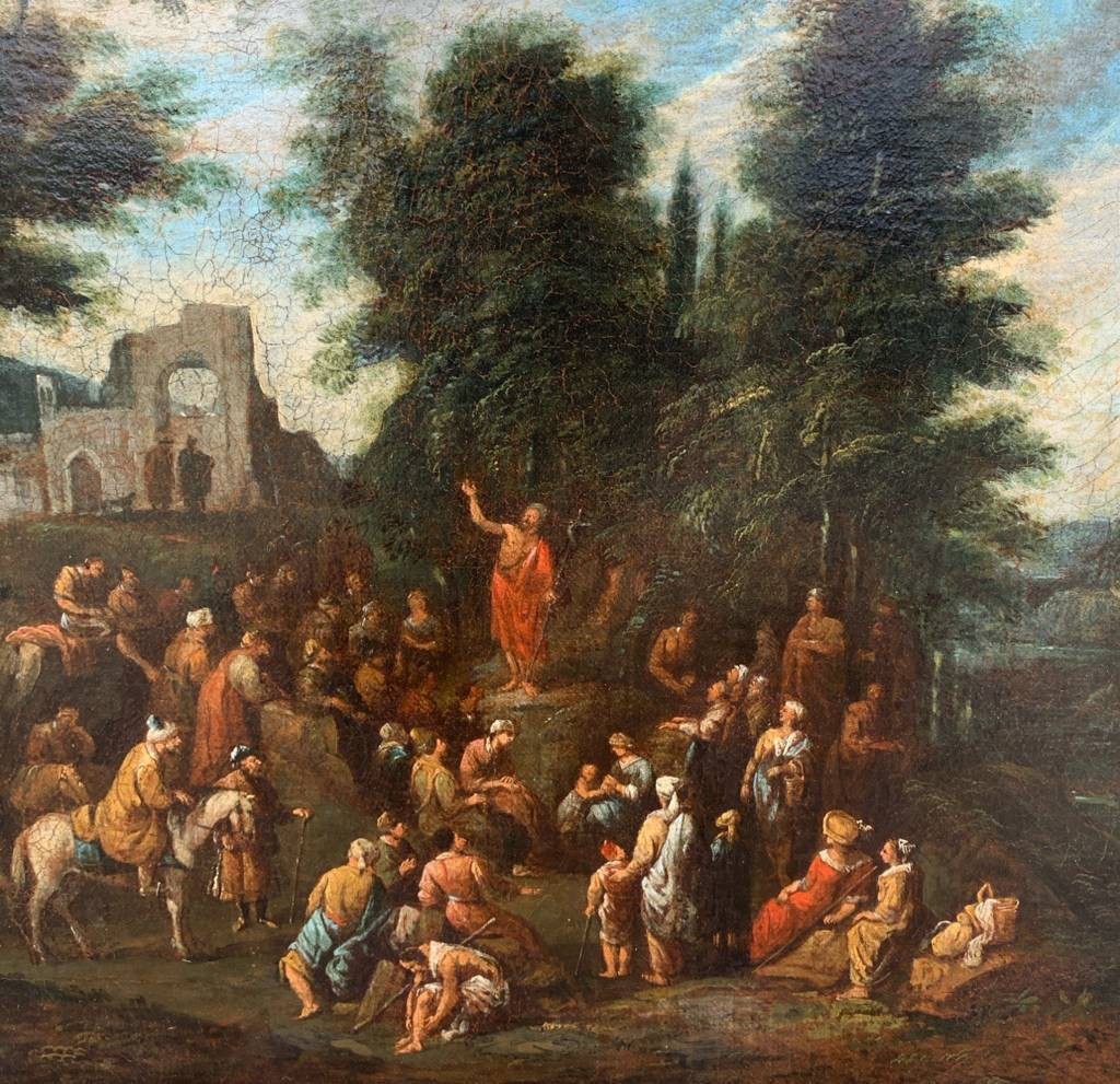 Maestro fiammingo attivo in Italia (XVII) - Predica di S. Giovanni Battista in un paesaggio.-photo-1