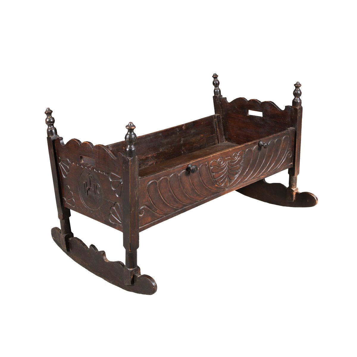 Culla in legno intagliato. Italia, XIX secolo.-photo-2