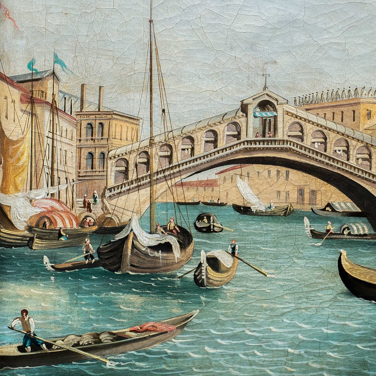 Pittore veneziano (XIX secolo) - Venezia, veduta del Ponte di Rialto da sud.-photo-2