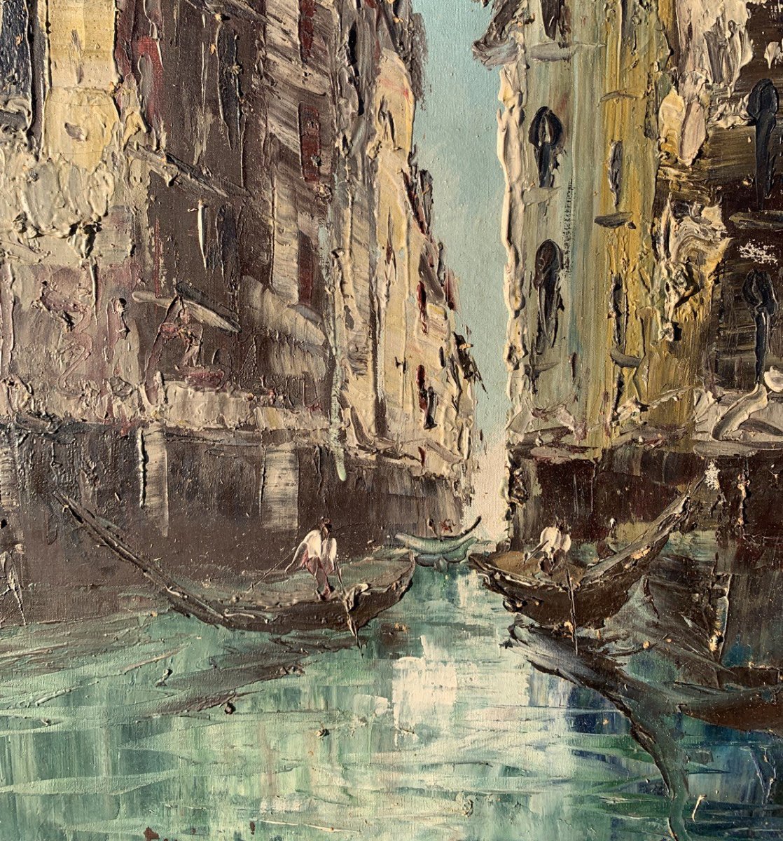 Pittore veneziano (inizio XX secolo) - Veduta di Venezia con canale e gondole.-photo-1