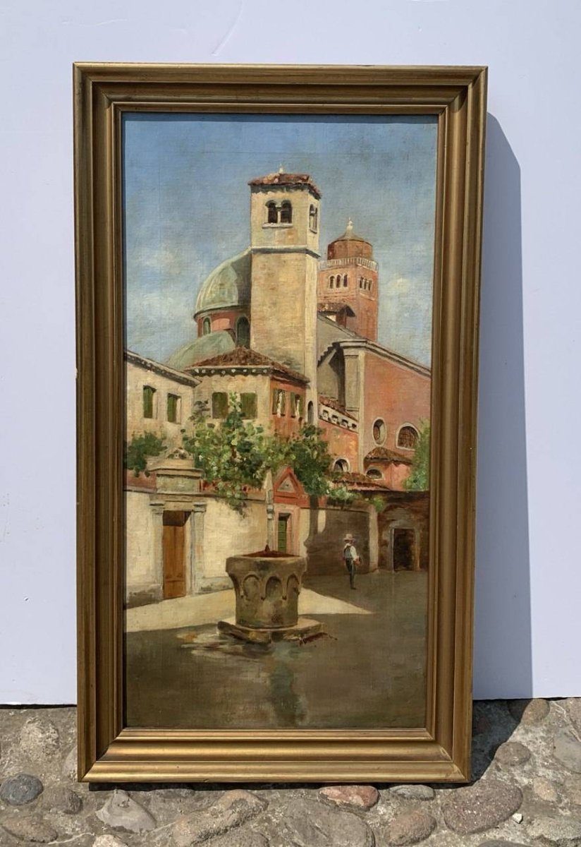 Pittore veneziano (XIX sec.) - Venezia, veduta del Campiello delle Chiovere.-photo-4
