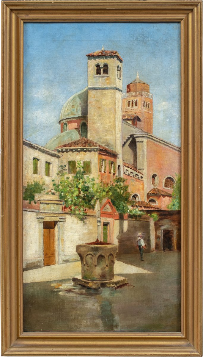 Pittore veneziano (XIX sec.) - Venezia, veduta del Campiello delle Chiovere.
