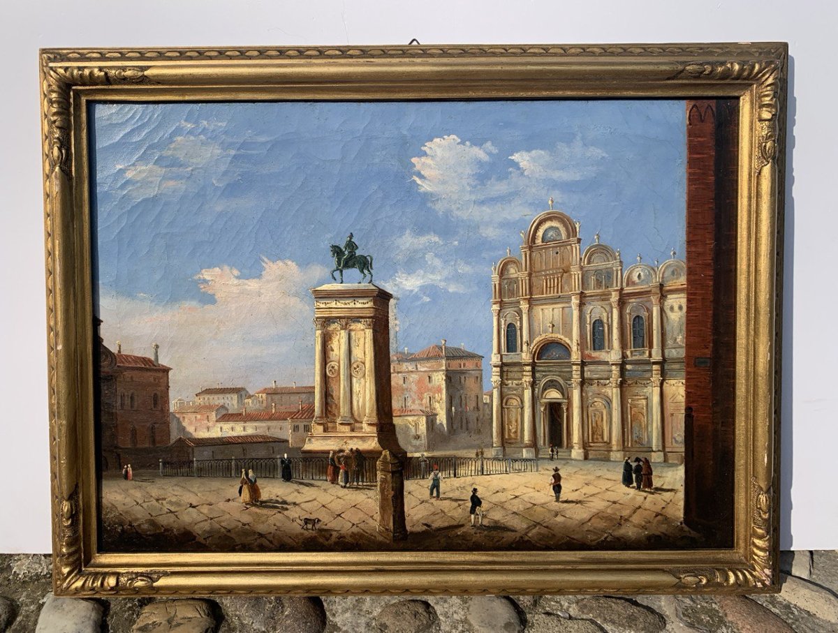 Pittore veneziano (XIX sec.) - Venezia, veduta del campo Santi Giovanni e Paolo.-photo-1
