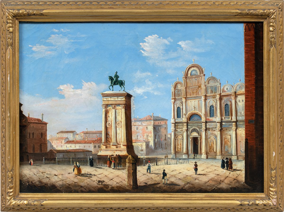 Pittore veneziano (XIX sec.) - Venezia, veduta del campo Santi Giovanni e Paolo.