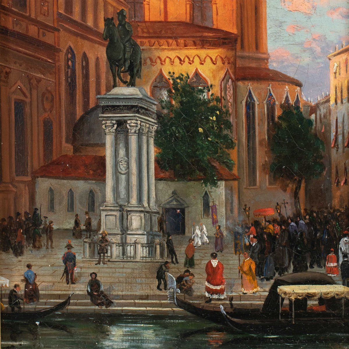Pittore veneziano (seconda metà XIX secolo) - Venezia, veduta del campo SS. Giovanni e Paolo.-photo-2
