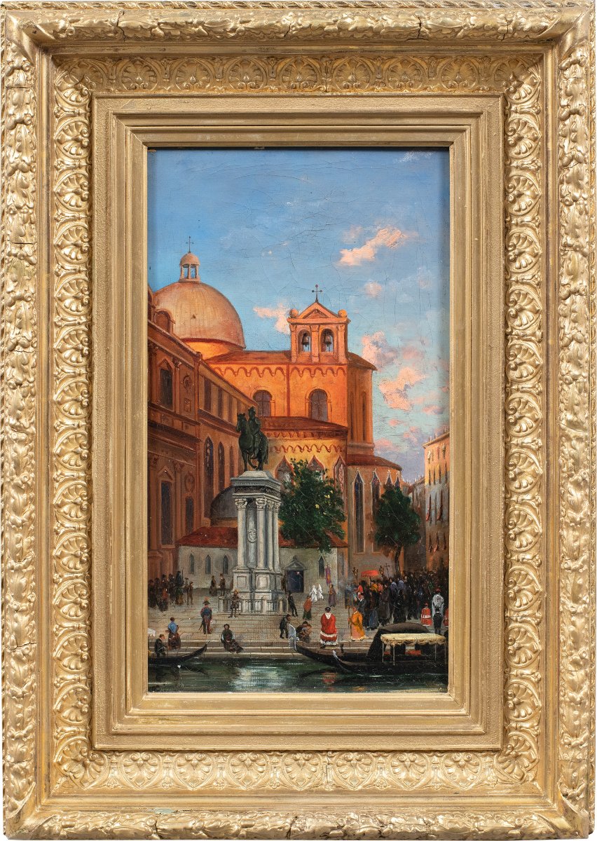 Pittore veneziano (seconda metà XIX secolo) - Venezia, veduta del campo SS. Giovanni e Paolo.