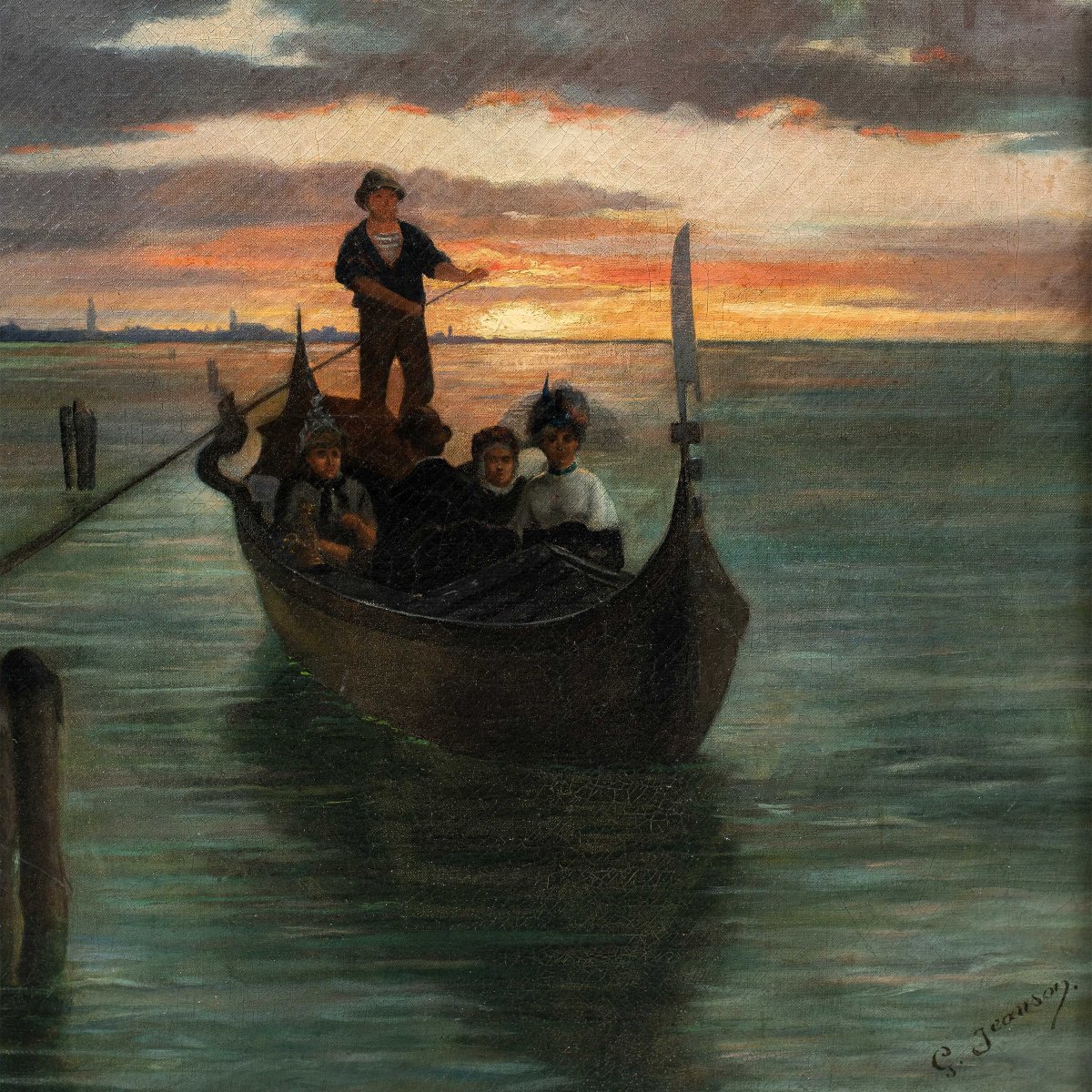 G. Jeanson (attivo a Venezia, XIX secolo) - Veduta della laguna di Venezia con gondola.-photo-2