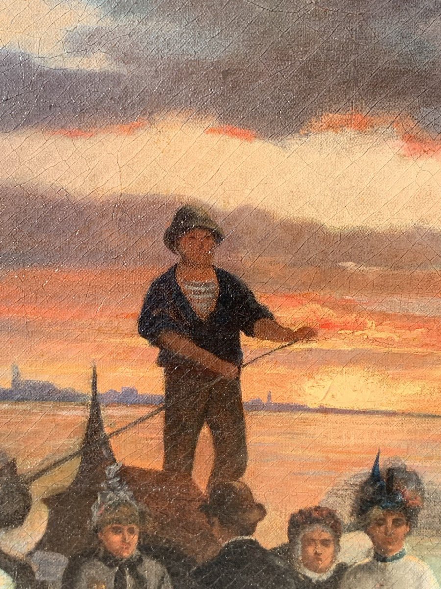 G. Jeanson (attivo a Venezia, XIX secolo) - Veduta della laguna di Venezia con gondola.-photo-1