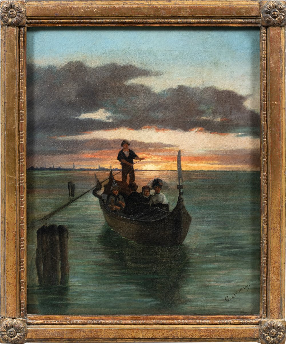 G. Jeanson (attivo a Venezia, XIX secolo) - Veduta della laguna di Venezia con gondola.