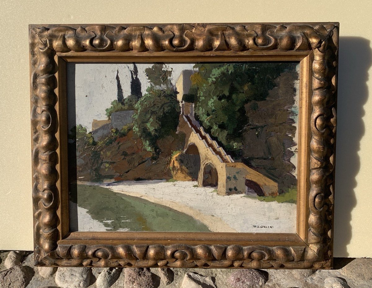 Ottone Zorlini (Treviso 1891 - San Paolo 1967) - Paesaggio con scalinata.-photo-1
