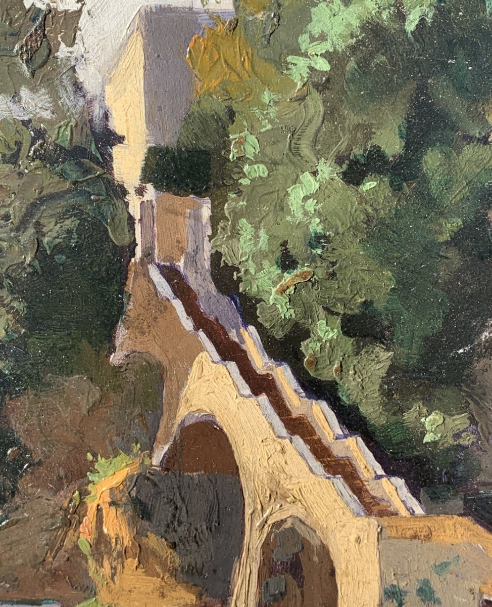 Ottone Zorlini (Treviso 1891 - San Paolo 1967) - Paesaggio con scalinata.-photo-3
