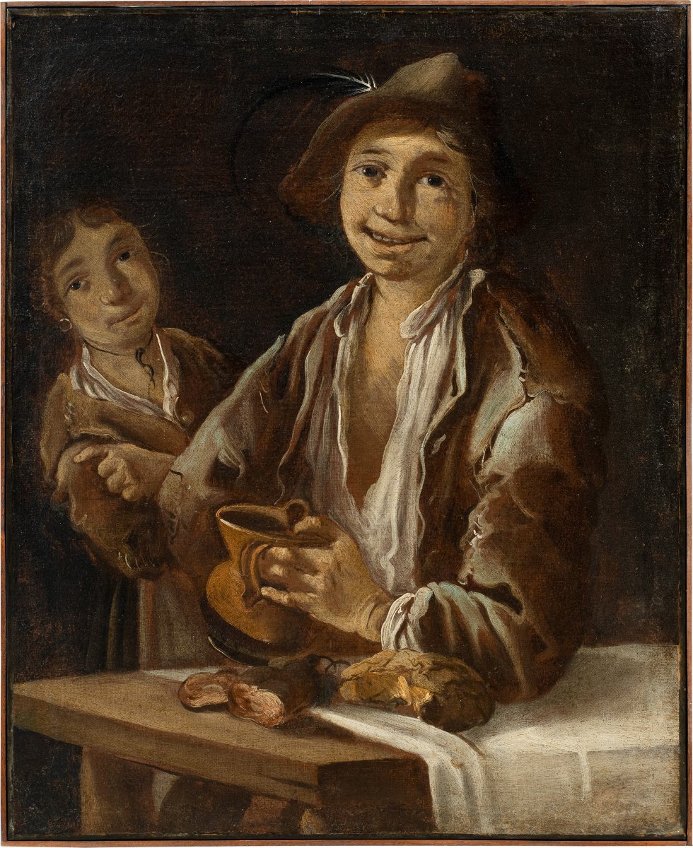 Cerchia di Giacomo Francesco Cipper detto il Todeschini (XVIII) - Scena di genere con giovane.
