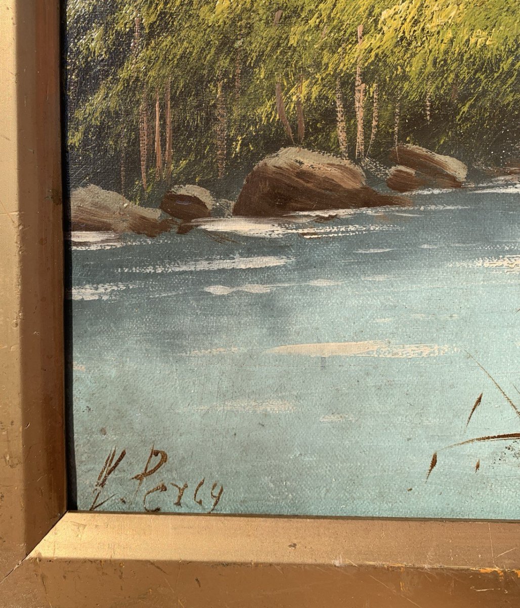Sidney Richard Percy (Londra 1822 - Bedfordshire 1886) - Paesaggio fluviale con rondini in volo-photo-1