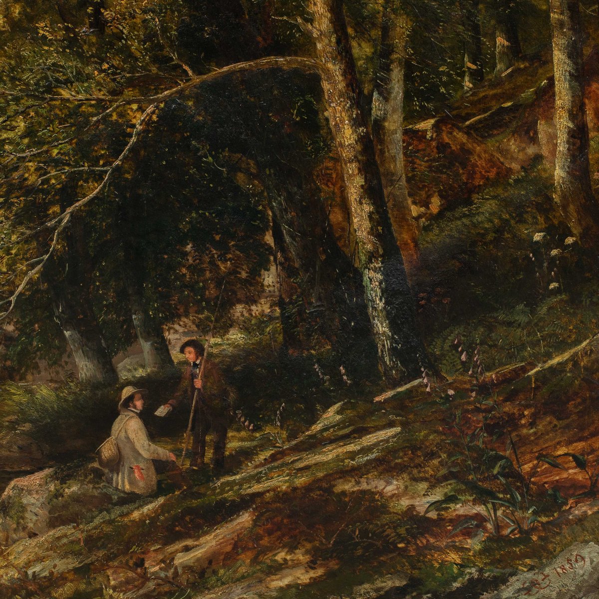 Pittore inglese (XIX sec.) - Paesaggio al fiume con pescatore e messaggero.-photo-2