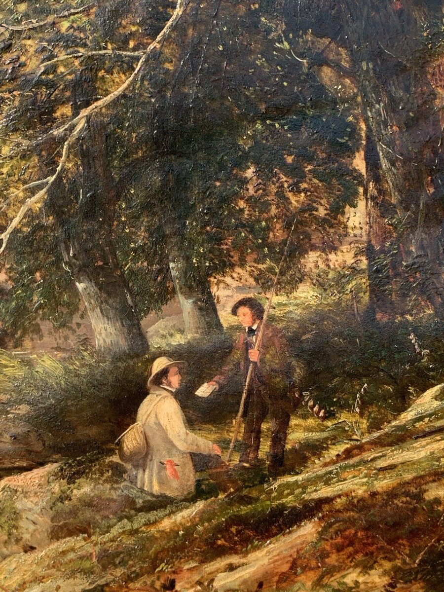 Pittore inglese (XIX sec.) - Paesaggio al fiume con pescatore e messaggero.-photo-1