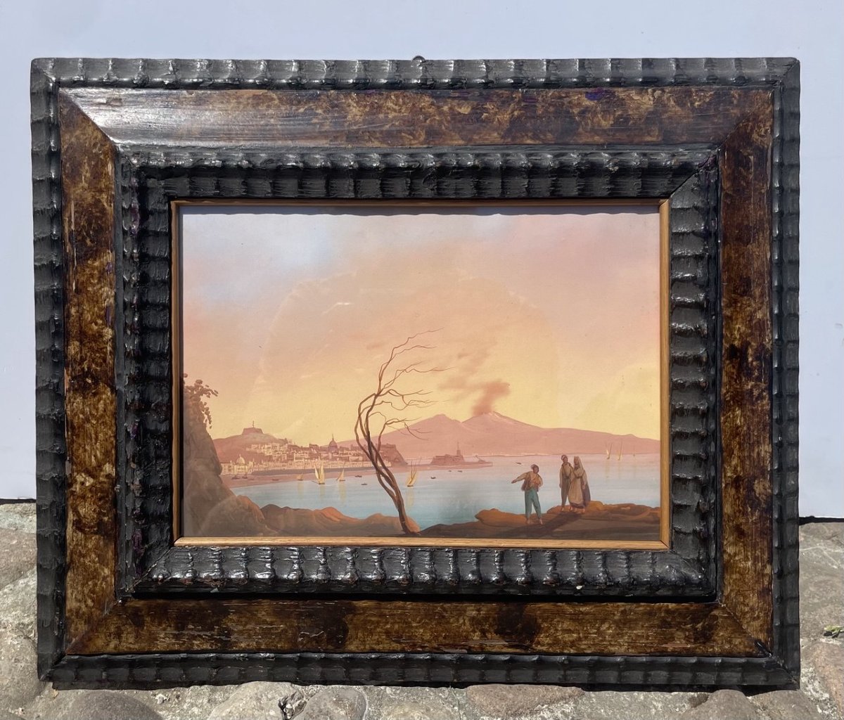 Pittore napoletano (XVIII-XIX sec.) - Veduta del Golfo di Napoli con il Vesuvio.-photo-4