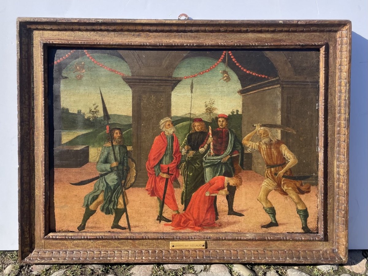 Vincenzo di Antonio Frediani (Lucca 1481 - 1504) - Predella con la decollazione di una santa.-photo-1