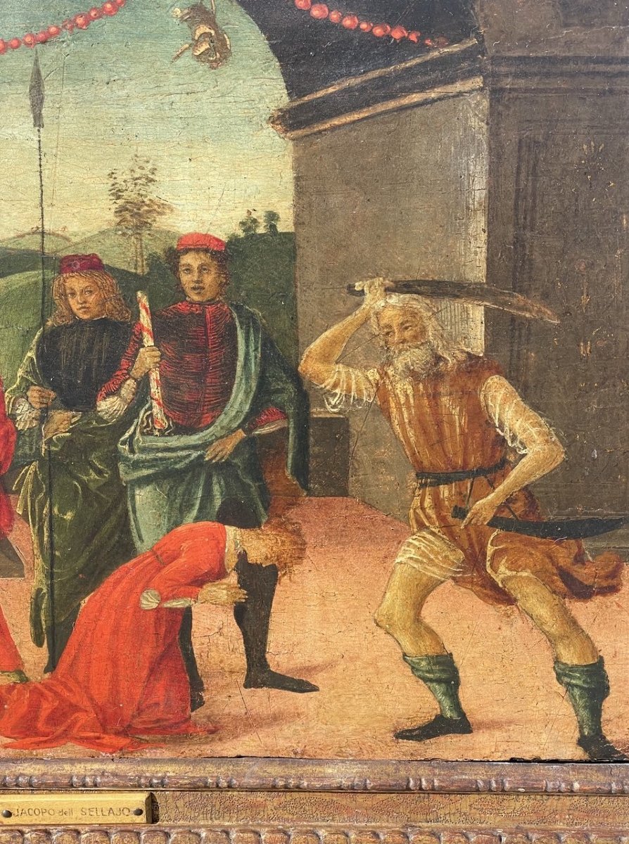 Vincenzo di Antonio Frediani (Lucca 1481 - 1504) - Predella con la decollazione di una santa.-photo-3