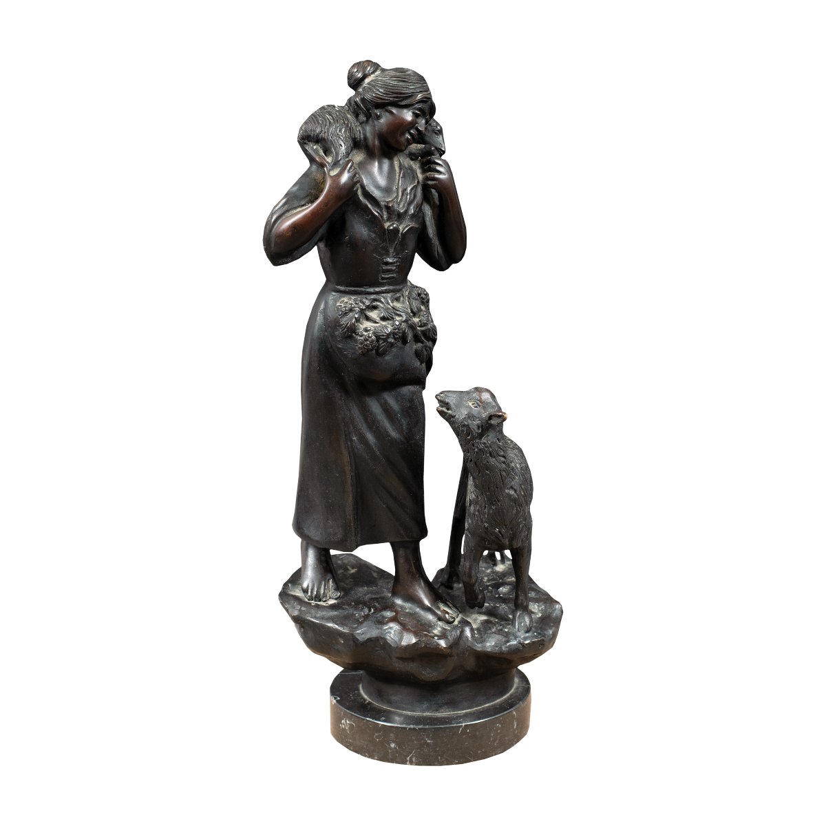 Scultore italiano (XIX secolo) - Pastorella con pecore.-photo-2