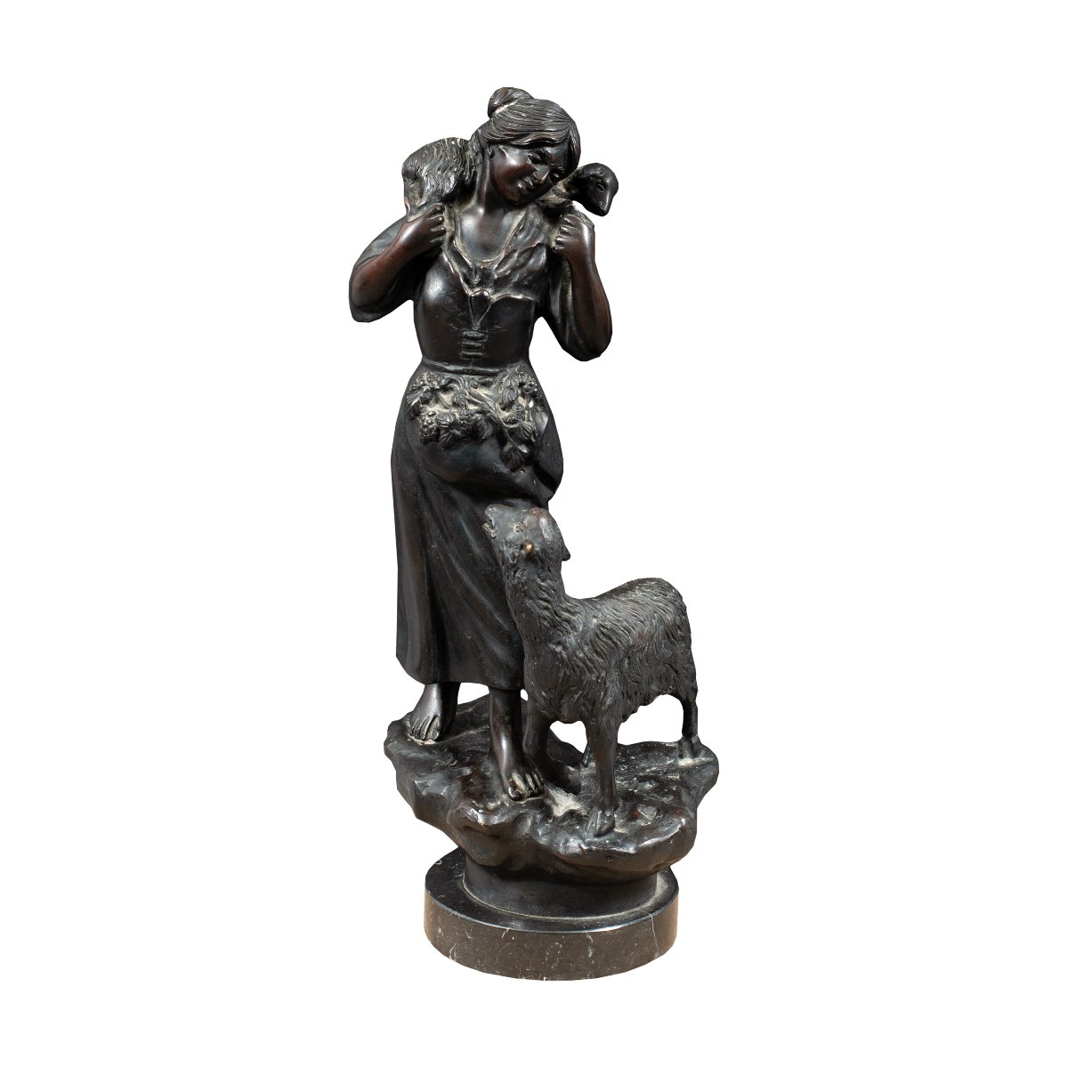 Scultore italiano (XIX secolo) - Pastorella con pecore.