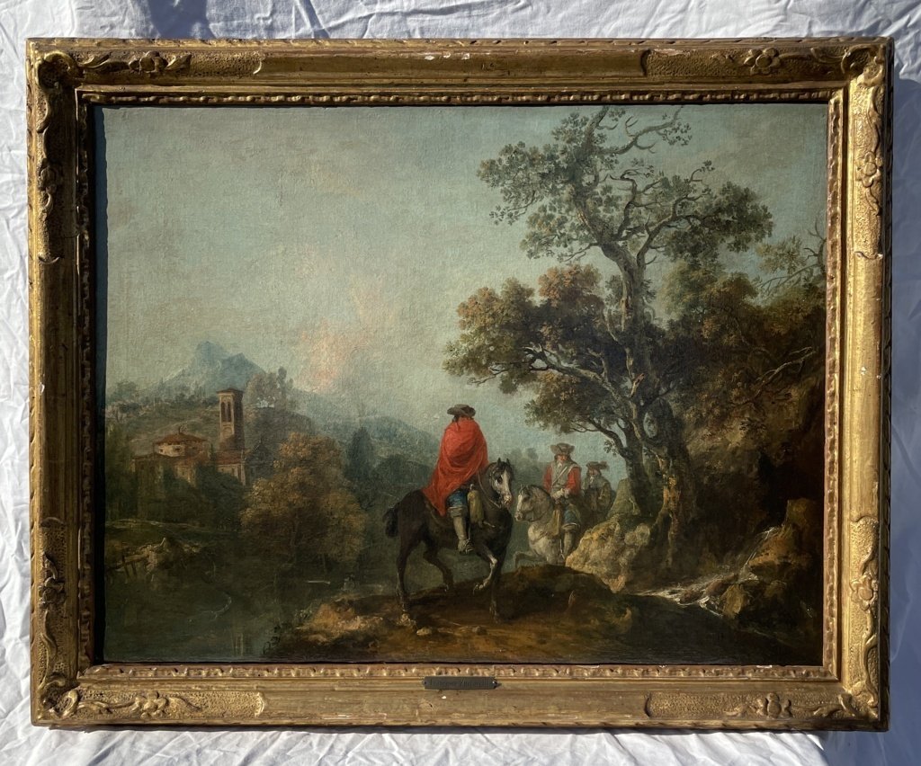 Francesco Zuccarelli (Pitigliano 1702 - Firenze 1788) - Paesaggio fluviale con cavalieri.-photo-4